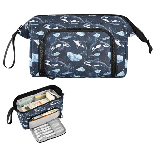 Image of Orcinus Orca Whale Pencil Case Large Capacity Pencil Pouch, Handheld Pen Bag Cosmetic Portable Gift for Office School Teen Girl Boy Men Women Adult Pencil Storage Organizer