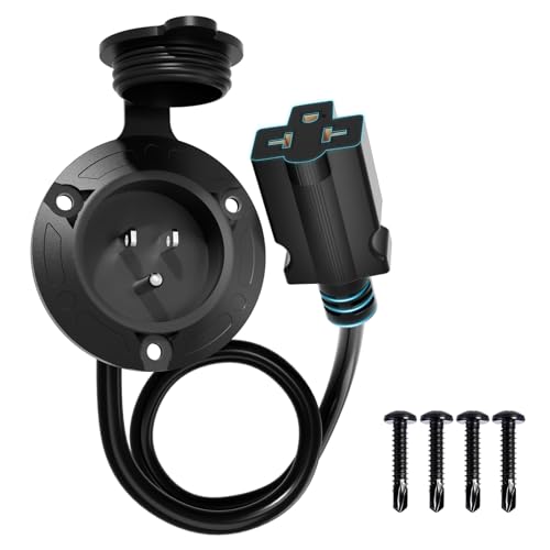 DC HOUSE 15A AC Port Plug 125V Shore Power Inlet with Waterproof Electrical Outlet Receptacle Box with 16-Inch Outdoor Extension Cord for Golf Cart RVs Boat Truck