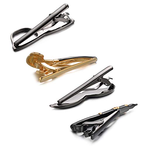 Yoursfs Men's Funny Tie Clips Four-Piece Study Glasses Pen Mustache Pipe Tie Pin Fashion Black Gold Unique Birthday Gift #TOP4