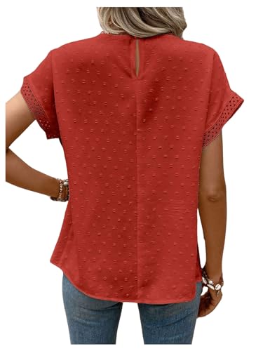 SweatyRocks Women's Casual Short Sleeve Summer Top Round Neck Lace Crochet Blouse Swiss Dots Blouse Tops2