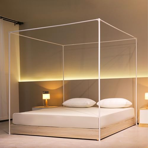 Marco de cama con dosel blanco 100x200 de cuatro postes para estructura de mosquitera individual 2
