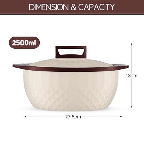 Image of Trueware Eternity Inner Steel Insulated 2500 ML Thermoware Casserole | BPA Free | Odour Proof | Food Grade | Easy to Carry | Serving | Curd Maker | Hot Pot