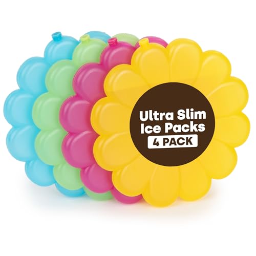 LIVIVO 4 Pack Freezer Blocks - 110g Ice Packs for Cool Bags - Reusable Cool Blocks BPA Free Mini Lunch Box Ice Packs for School Work Picnics Travel & Summer Days (Sunflower)