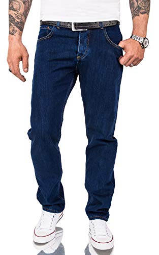 Rock Creek Herren Jeans Hose Comfort Fit Jeans Herrenjeans Herrenhose Denim Stonewashed Basic Weites Bein Raw RC-3100 Dunkelblau W30 L30
