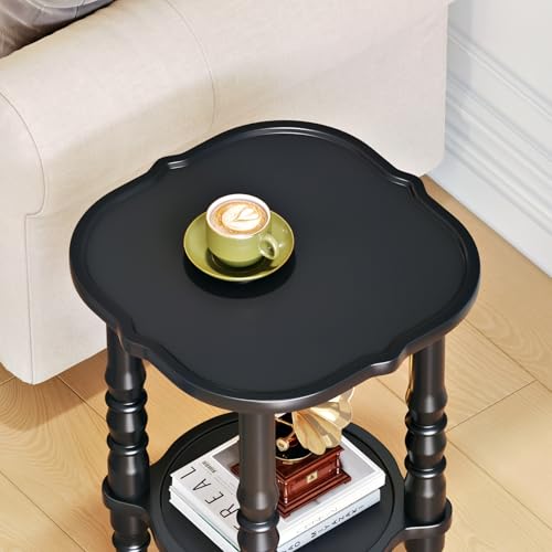 Image of Uniclinens Solid Wood End Side Table - Small Wooden Nightstand for Living Room Bedroom, Black