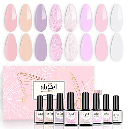 ab gel Kit de esmalte de uñas en gel con luz ultravioleta Juego de esmalte de uñas en gel de 8 colores pastel sin base y capa superior, herramientas de manicura todo en uno