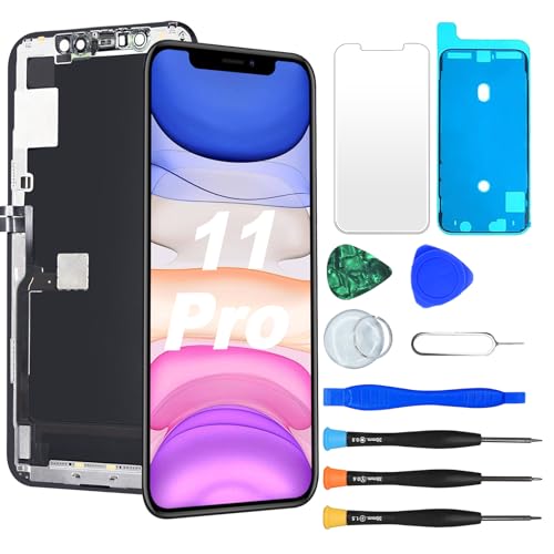 OLED Display für iPhone 11 Pro 110Hz Displayreparatur [Soft OLED, NICHT Hard OLED], 3D-Touch Display Full HD Digitizer Baugruppe mit Reparatur-Werkzeugsatz, wasserdichter Kleber, Displayschutzfolie