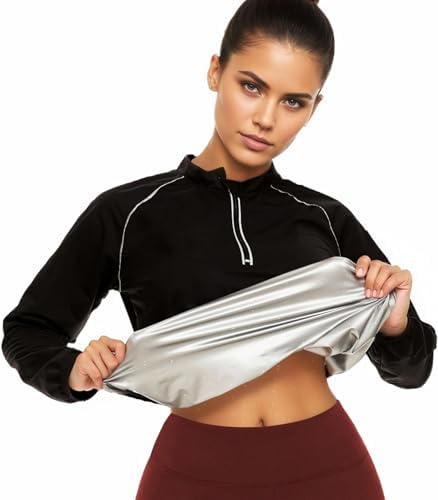 LAZAWG Sauna Suit Womens Long Sleeve Lightweight Zipper Workout Women Sweat Suits for Gym Running Fitness Exercise