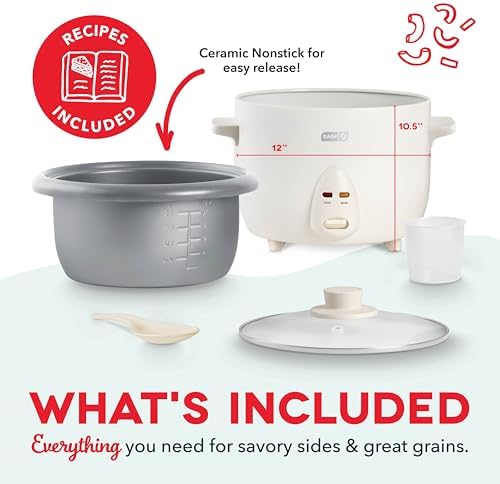 Dash Family Sized Rice Cooker, 20-Cup Nonstick Pot, Cream - 5