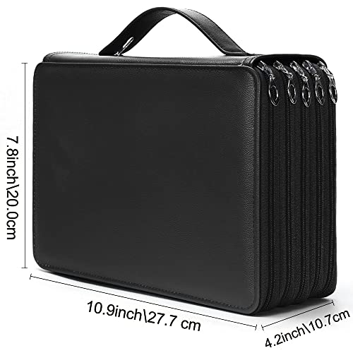 Image of Vomgomfom 252 Slots Pencil Case 5-Layer PU Leather, Handle, Solid Black