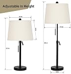Bedside Table Lamps Set of 2: Tall Black Table Lamps for Living Room End Table | Height Adjustable 3-Way Dimmable Nightstand Lamp with Pull Chain Switch Modern Lamps for Bedroom Office(Bulbs Included)