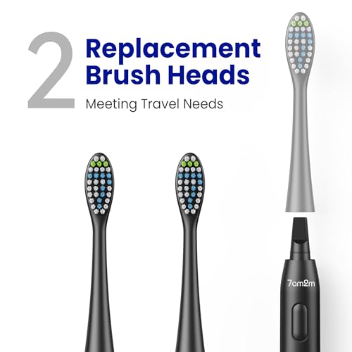 Image of 7AM2M Sonic Travel Electric Toothbrush for Adults&Kids, Travel Case&2 Brush Heads, 1 Charge for 90 Days, Type-C Rechargeable Sonic Toothbrush, Compact Design for Daily /Travel Use-Black