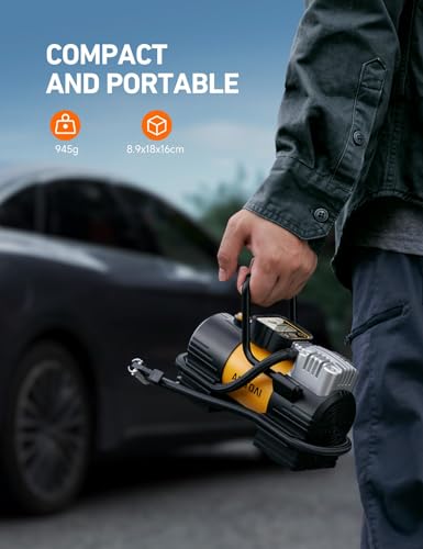AstroAI Tyre Inflator Portable Air Compressor DC 12V, Fast Inflation Digital Car Tyre Pump for Compact SUV, Preset/Auto-Off/Memory Function, Metal Structure with 22 Cylinders, Super Bright Light - Image 7