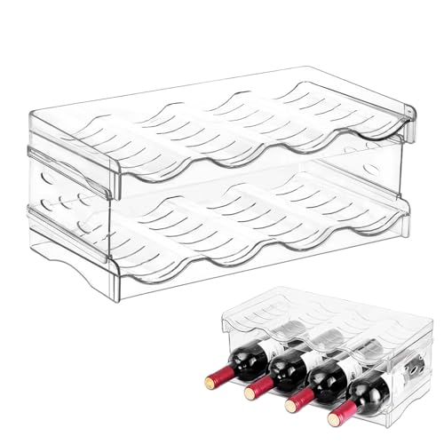 Botellero apilable, soporte para botellas de vino de plástico con capacidad para hasta 8 botellas, armario de bebidas para botellas, soporte para botellas de agua, para frigorífico, armario, oficina