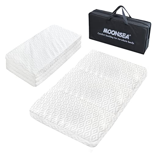 Image of Trifold Mattress Topper Fits 4moms Breeze GO Portable Travel Playard & Breeze Plus Playard Only, Baby Foam Mattress with Ultra Soft Jacquard Water-Resistant Cover
