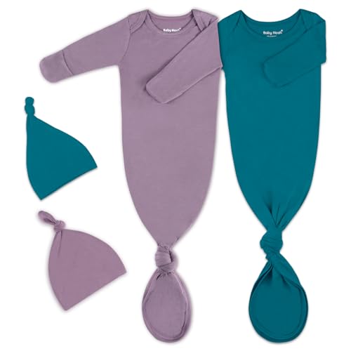 Image of 2Pack Knotted Gown Baby, Super Soft Long Sleeve Newborn Hospital Outfit Boy Girl Coming Home, Built-In Mittens Clothes