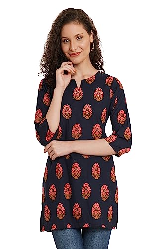Image of Amazon Brand - Anarva Jaipuri Cotton Printed Short Kurti for Women