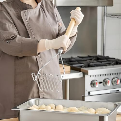 Ocs Parts 3MP0331 Pro Chef Series 24-Inch Square Potato Masher With Wood Handle | Heavy Duty Chrome Plated Food And Potato Masher thumb #1