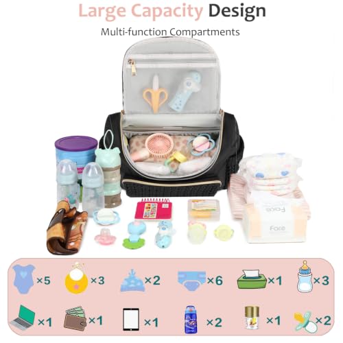 Image of LORADI Diaper Bag Backpack, Baby Shower Gifts, Black | Stroller Clips, Insulated Pockets, Water-resistant, Easy to Clean, Durable