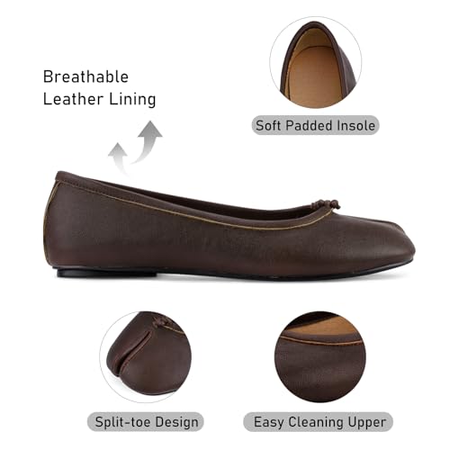Image of VBDB Tabi Ballet Flats Shoes for Women Rounde Toe Wide Width Split Toe Low Heel Comfortable Flats Shoes