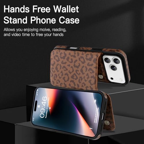 tharlet Compatible with iPhone 17 Pro Max Case with Card Holder, Cheetah Print PU Leather Kickstand Card Slots for Women Girls, Shockproof Wallet Case for iPhone 17 Pro Max 6.9''(Brown) by tharlet - Image 5