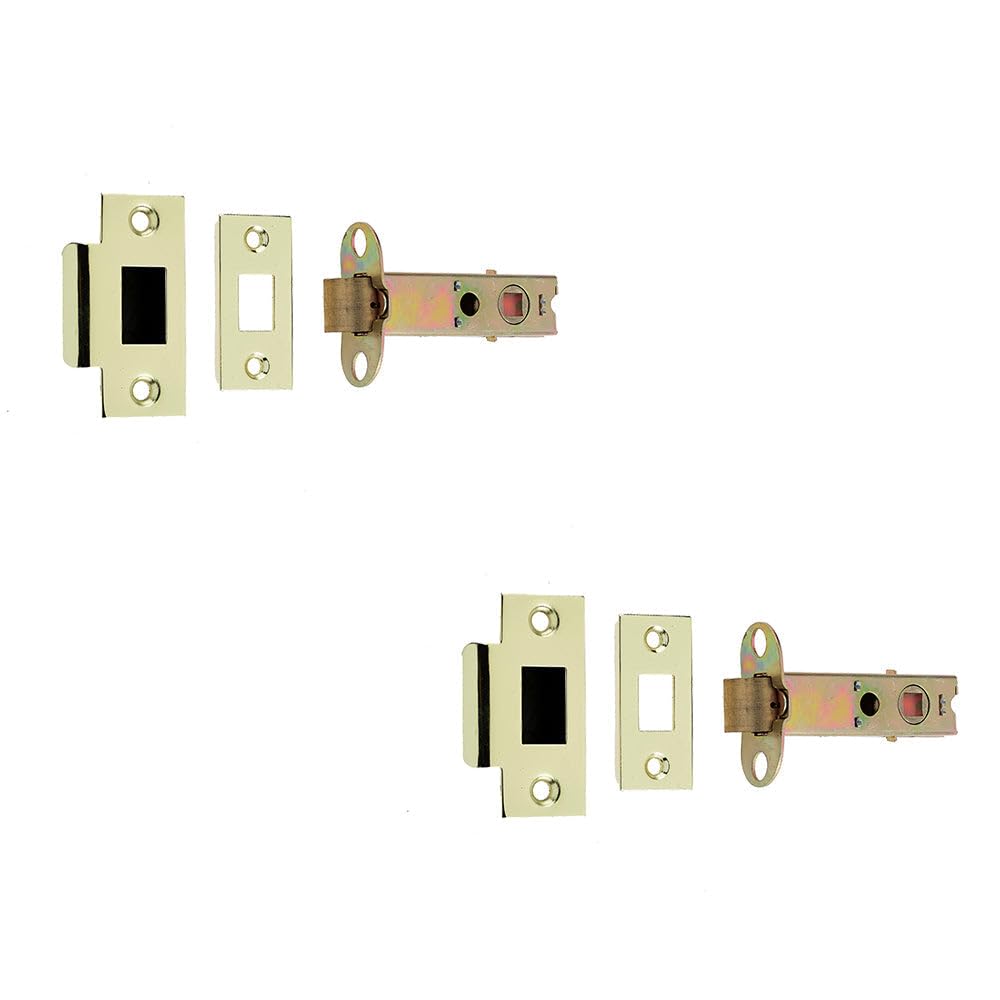 2 Pack Premium Double Sprung Tubular Latches - 78mm in Polished Brass and Satin Chrome Finish