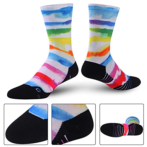 HUSO Unisex Funky Digital Printed Athletic Crew Hiking Cycling Socks 4 Pairs4