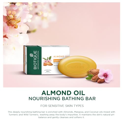 Image of Biotique Almond Oil Nourishing Body Soap, 450g (150g x 3)