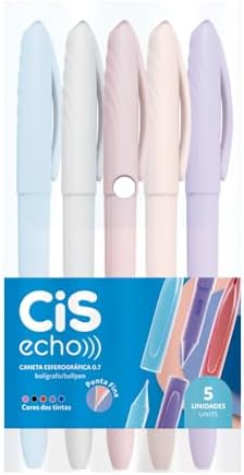Caneta Esferográfica CIS Echo 0.7mm – Estojo com 5 Cores (Azul, V...