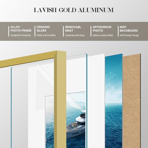 Image of VCK 16x24 Frame, Gold Metal - Matted to 12x18, 3 Pack, for Art Print