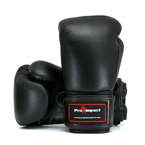 Pro Impact Genuine Leather Boxing Gloves Black - Durable Knuckle Protection W/Wrist Support For Boxing Mma Muay Thai Or Fighting Sports Training/Sparring Use (14 Oz) #TOP1