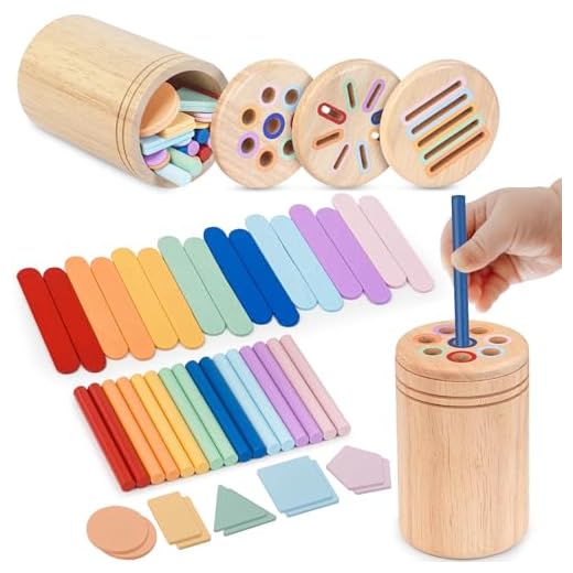 Joozmui Giocattoli Montessori da Ordinare 1 2 3 Anni, 3 in 1 attività in Legno Colorato e Giochi per Lo Sviluppo, Giocattoli Montessori per Bambini di 1+ Anno Regali Educativi