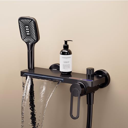 XJTNLB Robinet Baignoire Cascade Mural Mitigeur Douche Noir, Robinet Mitigeur et Douche de Salle de...
