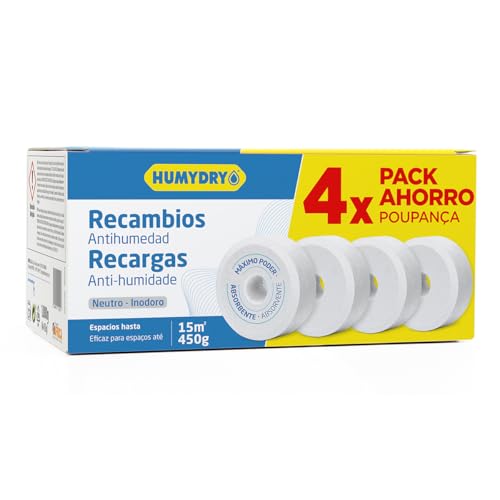 HUMYDRY - Set de 4 Tabletas Antihumedad - Recambio Universal para Deshumificadores - Ideal para Absorber la Humedad de Armarios, Baños y Habitaciones - 450