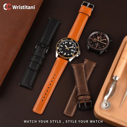 Wristitani 3 Pack Leather Watch Strap, 20mm Top Genuine Leather Watch bands for Men, Quick Release Vintage Wristband - Image 3
