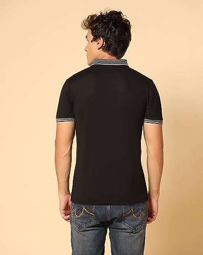 Image of INKKR Men's Solid Polo Collared Neck T-Shirt Combo (Black,L.Blue)-XXL