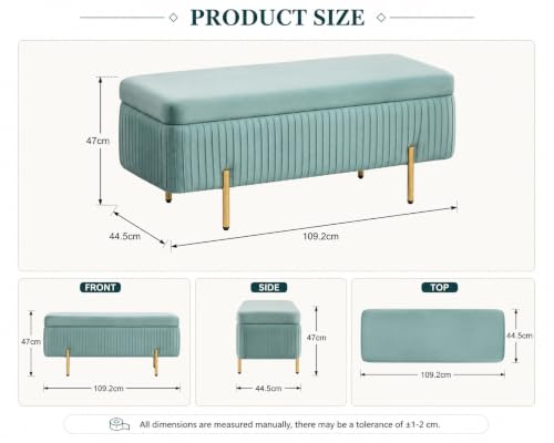 Image of Nutech Decor Velvet Upholstered Flip Top Storage Bench, 2-Seater Ottoman with Hidden Storage, Button Tufted End of Bed Bench for Bedroom, Living Room, Entryway, Hallway & Window Seating