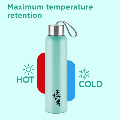Image of Milton Halo 900 Steel Thermoware, Inner Steel, PU Insulated, Leak Proof Water Bottle for School Kids, Office, Gym, Easy to Carry Strap, 600 ml, Aqua Green
