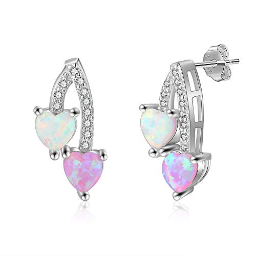 Bijoux fins en argent 925 avec clous d'oreilles cœur opale et zircon