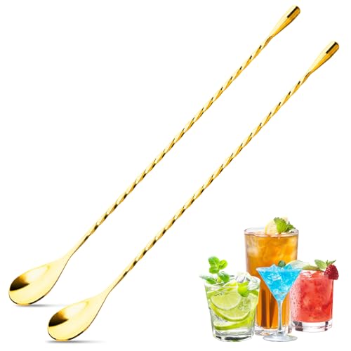 La Mejor Lista de Cucharas para cócteles los 10 mejores. 48 2 cucharas de barra de 12 pulgadas, agitadores de mezcla de mango largo para bebida, cuchara de coctelera de acero inoxidable (dorado)