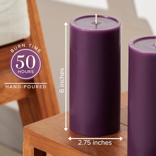 Simply Soson 3x6 inch Purple Pillar Candles Set of 3, Smooth Texture, Unscented Purple Candles, Dripless Candles, 3 inch Pillar Candles Ideal as Wedding, Parties, Spas, Dinner, Home Decoration, Church - Thumbnail 2