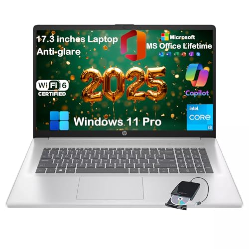 HP 17 Laptop for Business & Students - with Office Lifetime License, 17.3 inch HD+ Anti-Glare Display, Intel 8-Core i3 CPU, Win 11 Pro, AI Copilot, Numeric keypad, Fast Charge (32GB RAM | 1TB SSD)