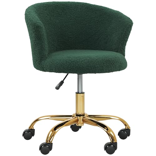 Vinsetto Chaise Bureau Ergonomique en Polaire Teddy, Chaise Coiffeuse, Fauteuil pivotante avec Hauteur réglable, Assise rembourrée et piètement Acier doré,...
