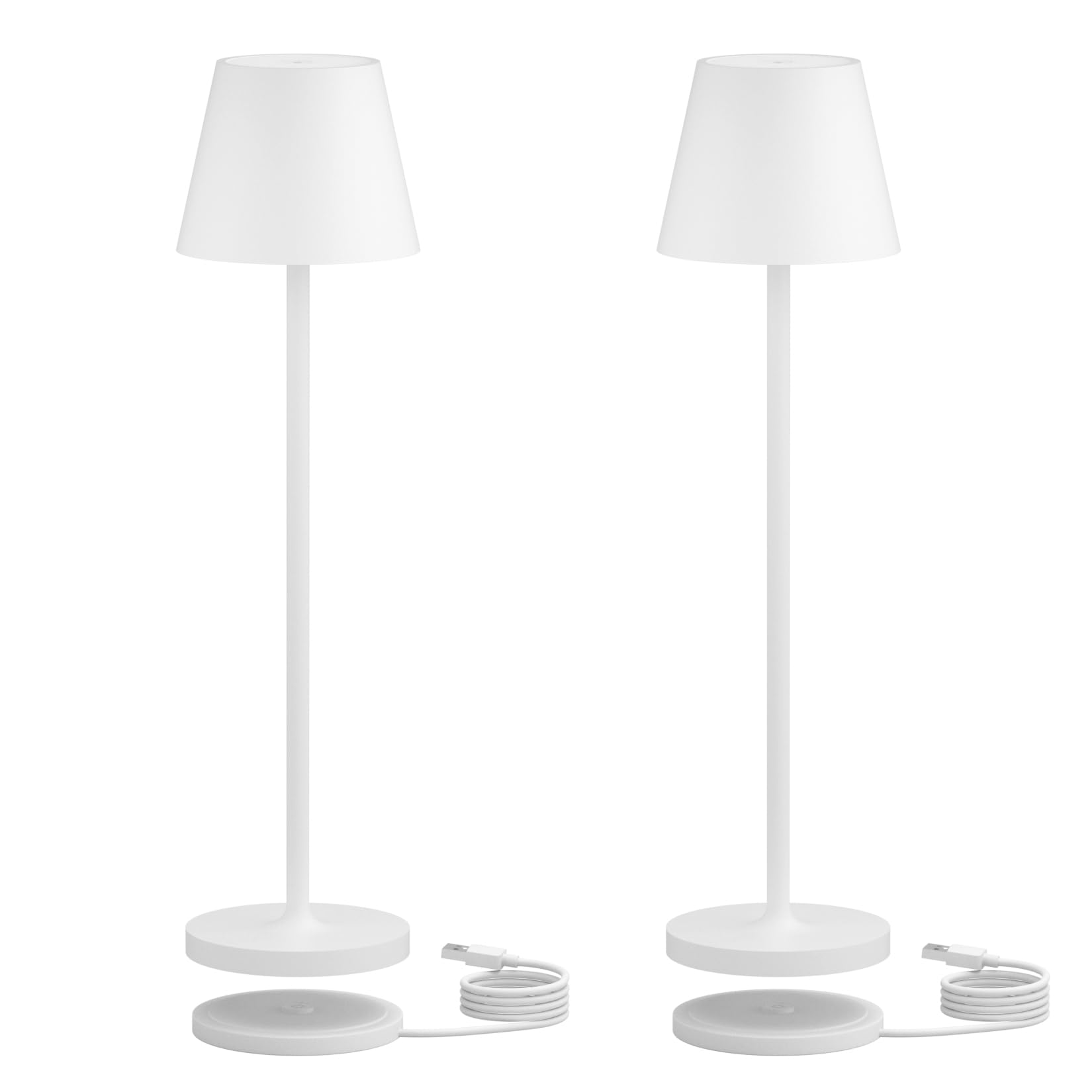 K-Bright pequeño Lámpara de mesa inalámbrica recargable, batería operado lampara escritorio, portátil Lampara de mesa para restaurante/bares/casa Patio al aire libre (Blanco,2pcs)