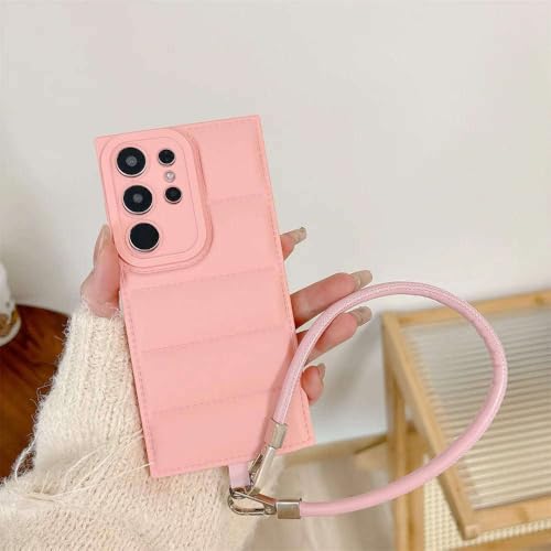 Coque doudoune Samsung S24 Ultra rose : protection avec dragonne Galaxy S23 A55