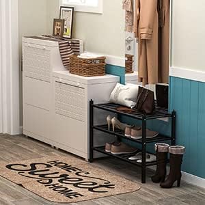 Dranixly Shoe Rack, 3-Tier Bamboo Stackable Shelf Storage Organizer, Stand for Closet, Entryway, Hallway, Bathroom and Living Room?Black? 3 Tier Black