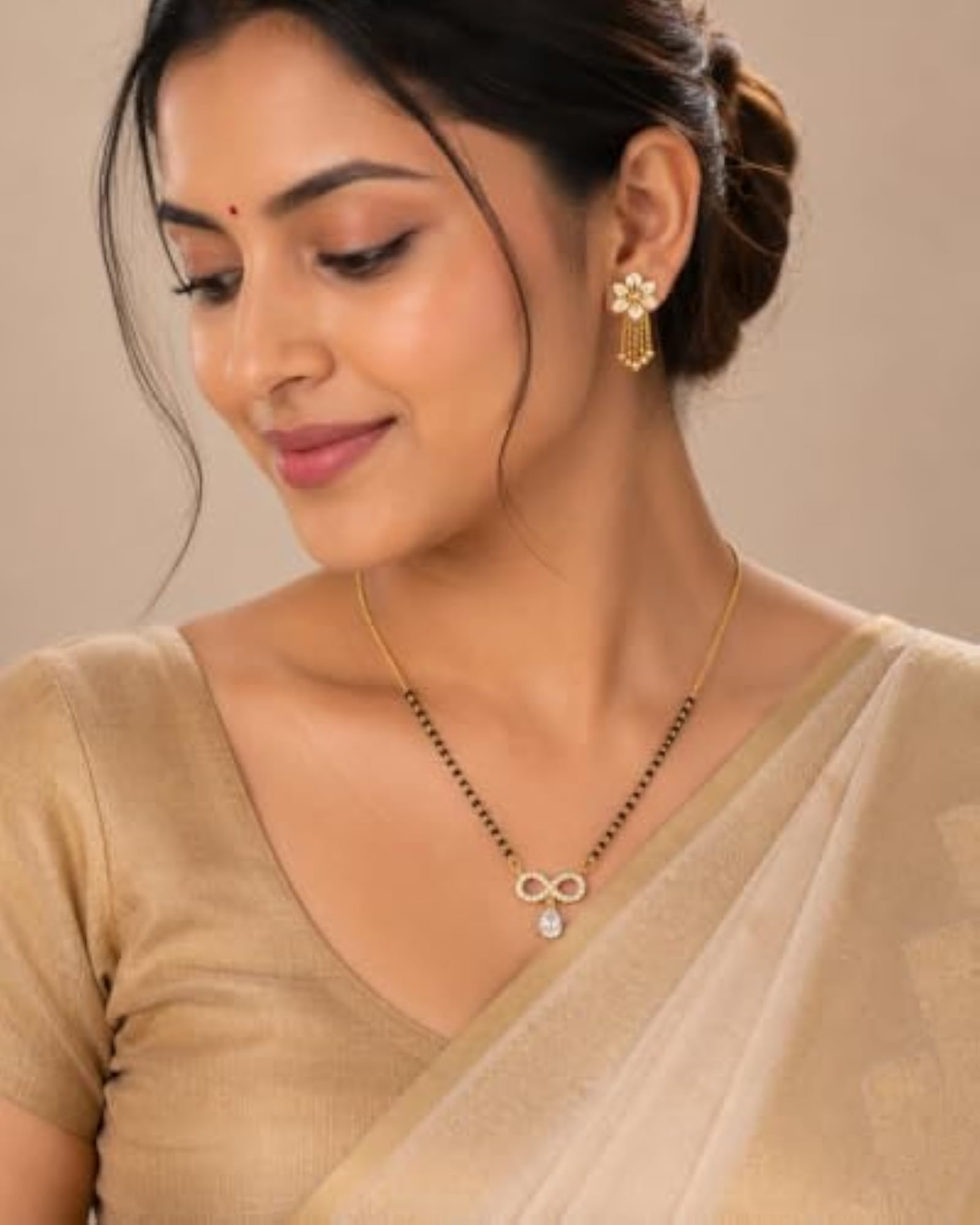 Women's Infinity Drop Diamond Mangalsutra with Black Bead Chain