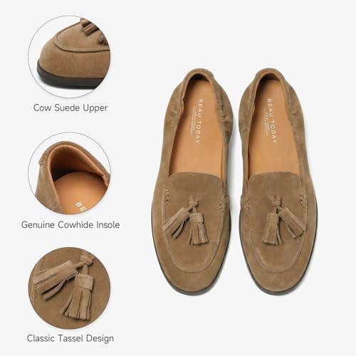 Image of BEAU TODAY Suede Tassel Loafers for Women, Slip On Flats Shoes Women Comfortable, Lightweight Ladies Loafers Shoes Dress Casual Business Driving Moccasins for Work
