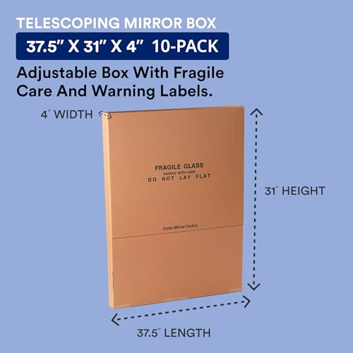 Image of Box USA Moving Box 37 1 /2 inchL x 4 inchW x 31 inchH, 10-Pack Telescopic Mirror Corrugated Cardboard Box for Shipping, Mailing, Packing, Packaging and Storage