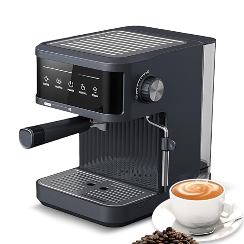HUIOP máquina de café,Máquina de café eléctrica multifuncional 850 W, 20 bares, mini cafetera con soporte de filtro, cesta de filtro simple y doble, 92 ℃ Smart Brew, varita de vapor ajustable a 3 ni